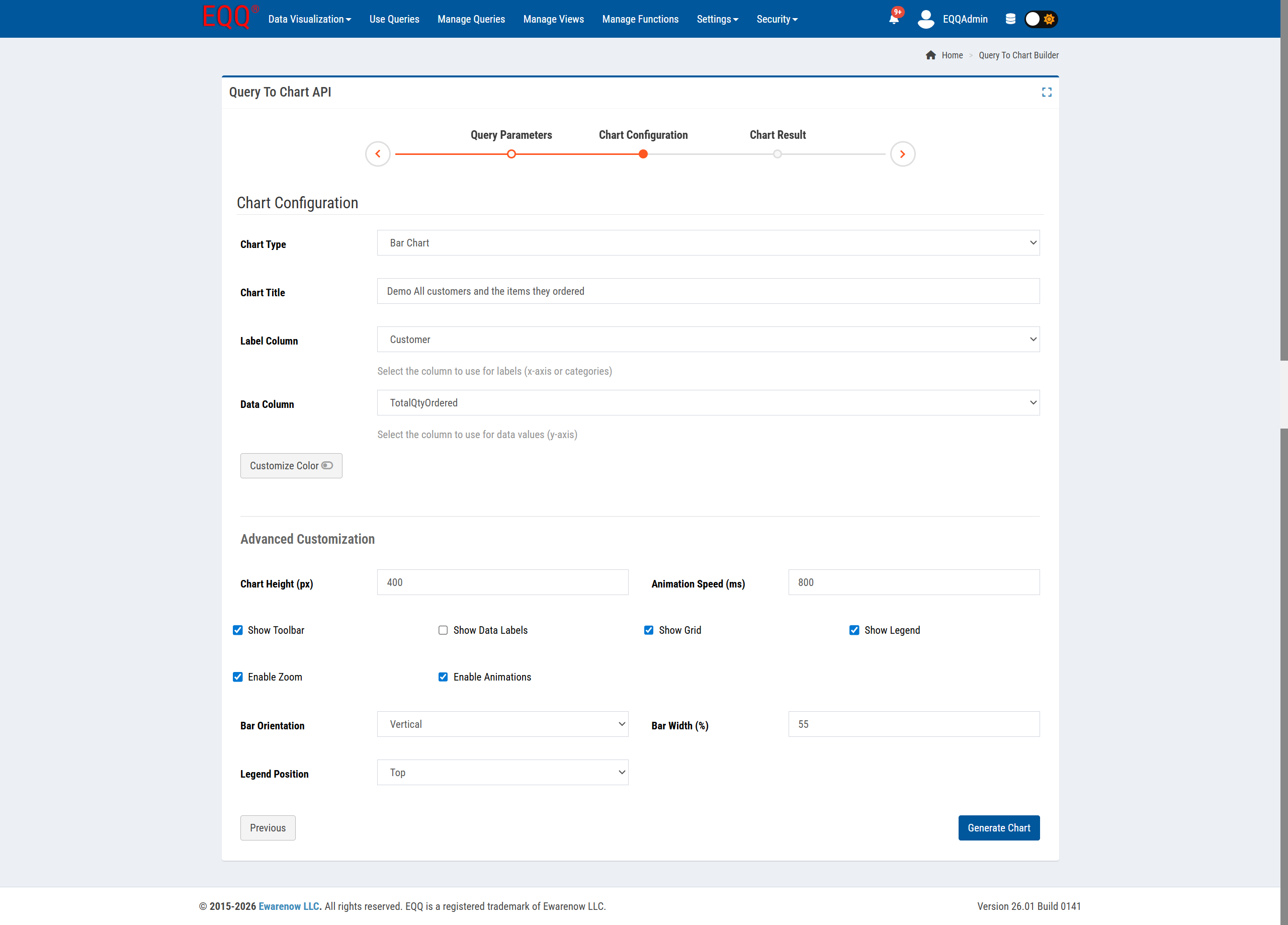 Query To Chart — Step 2: Chart Configuration