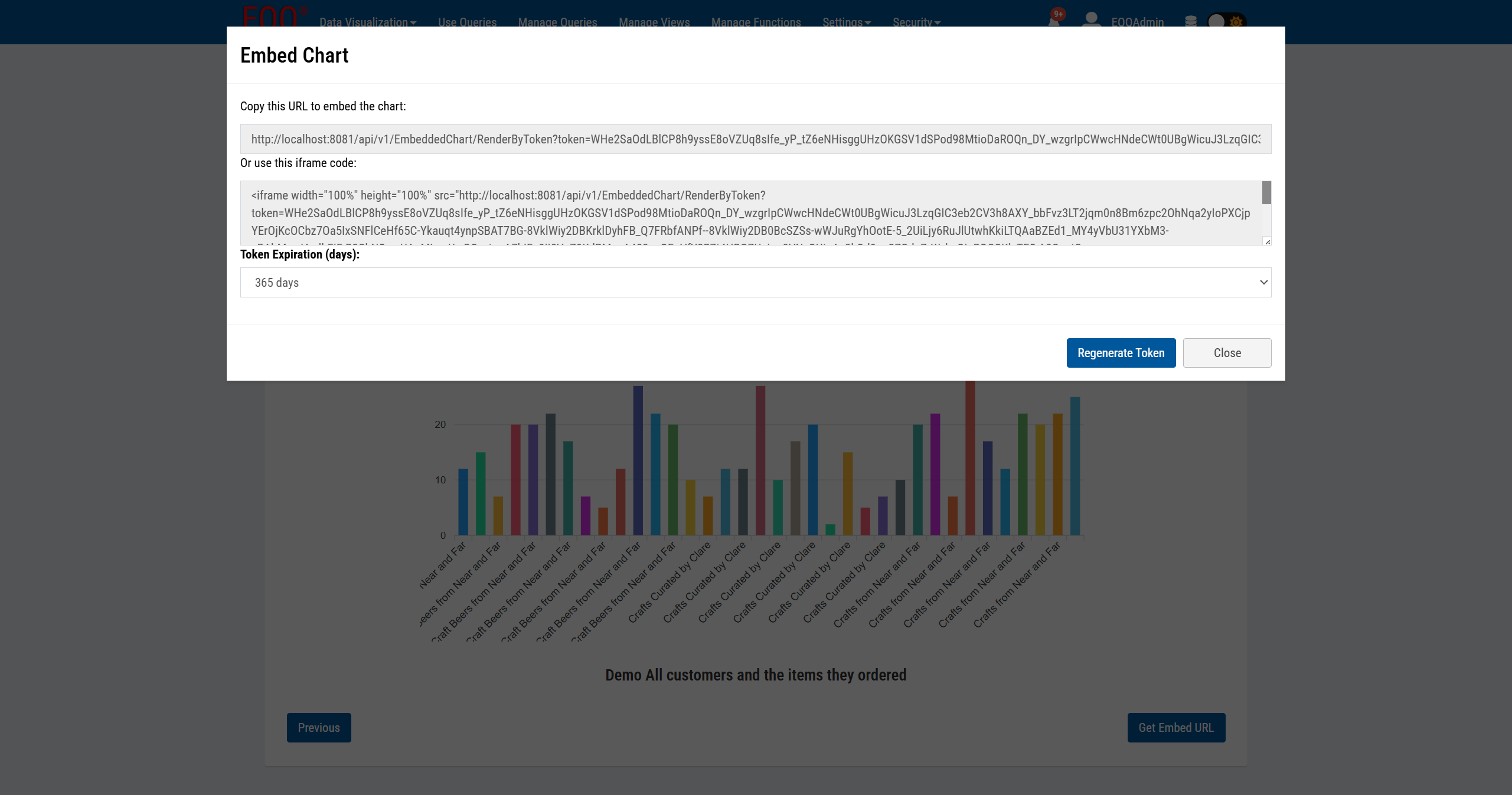 Embed Chart dialog