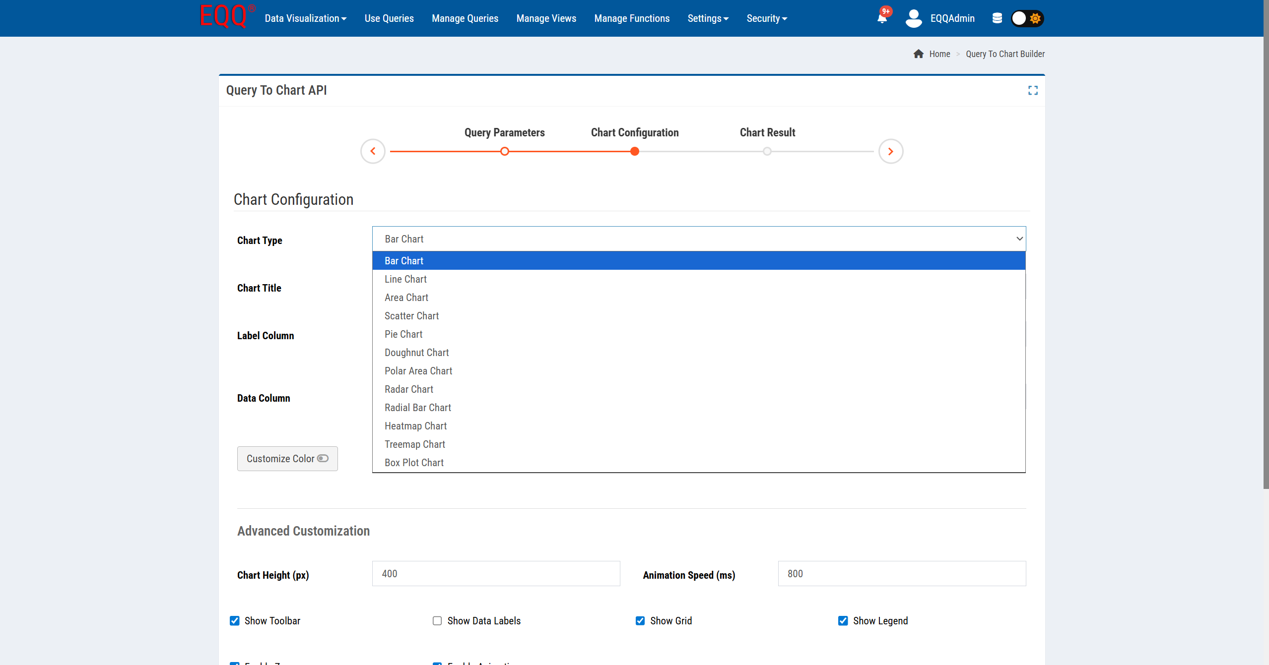 Query To Chart — Step 2: Chart Type selection