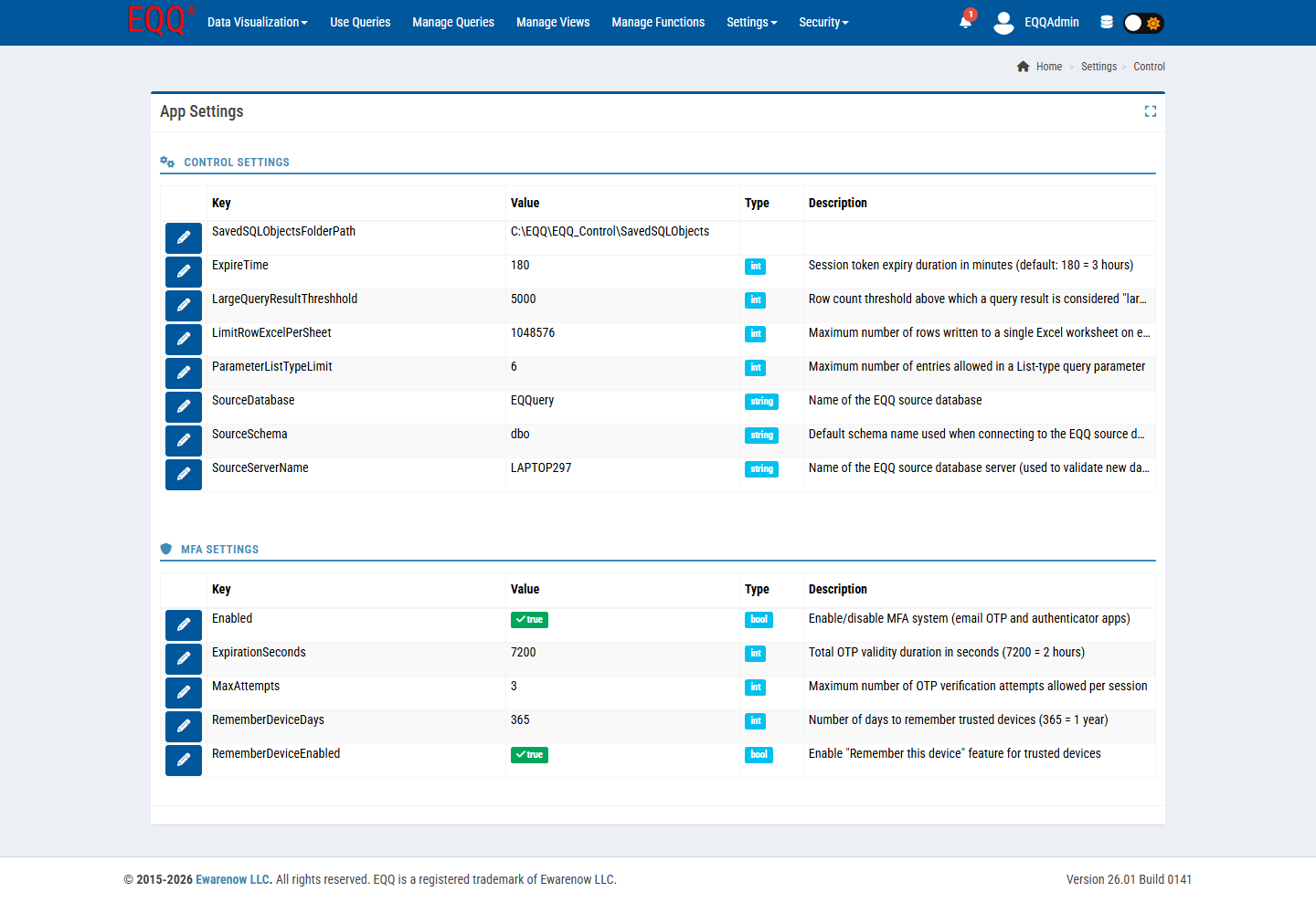 App Settings — Control