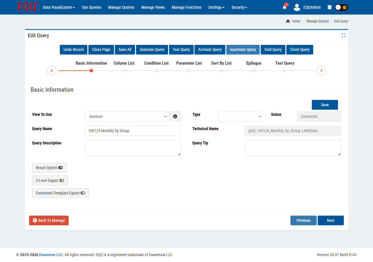 Query Editor — Step 1: Basic Information