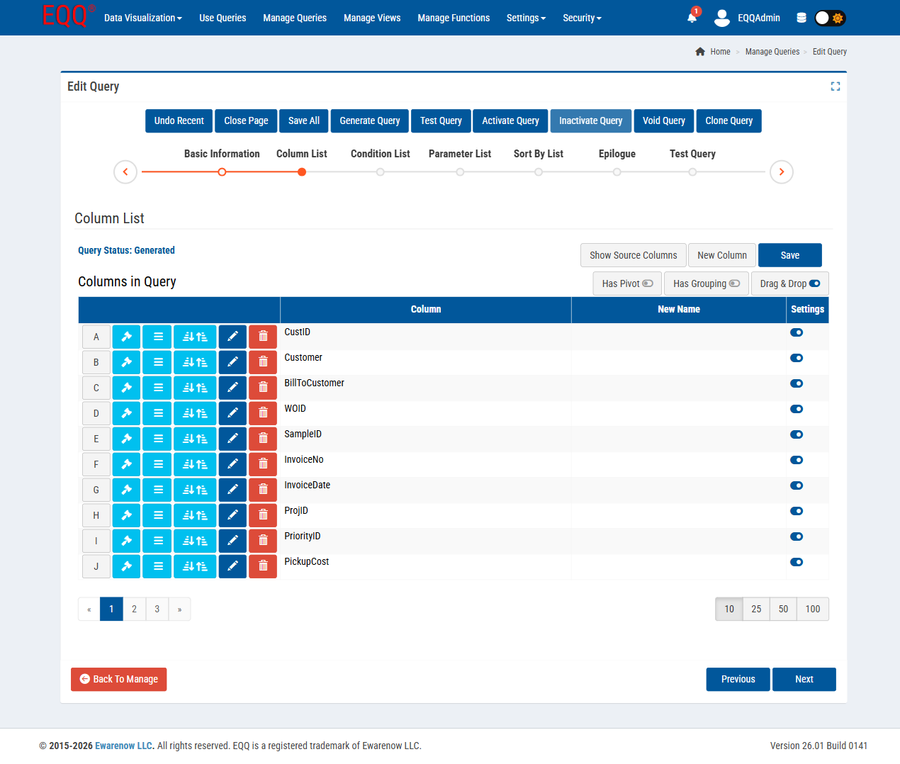 Query Editor — Step 2: Column List