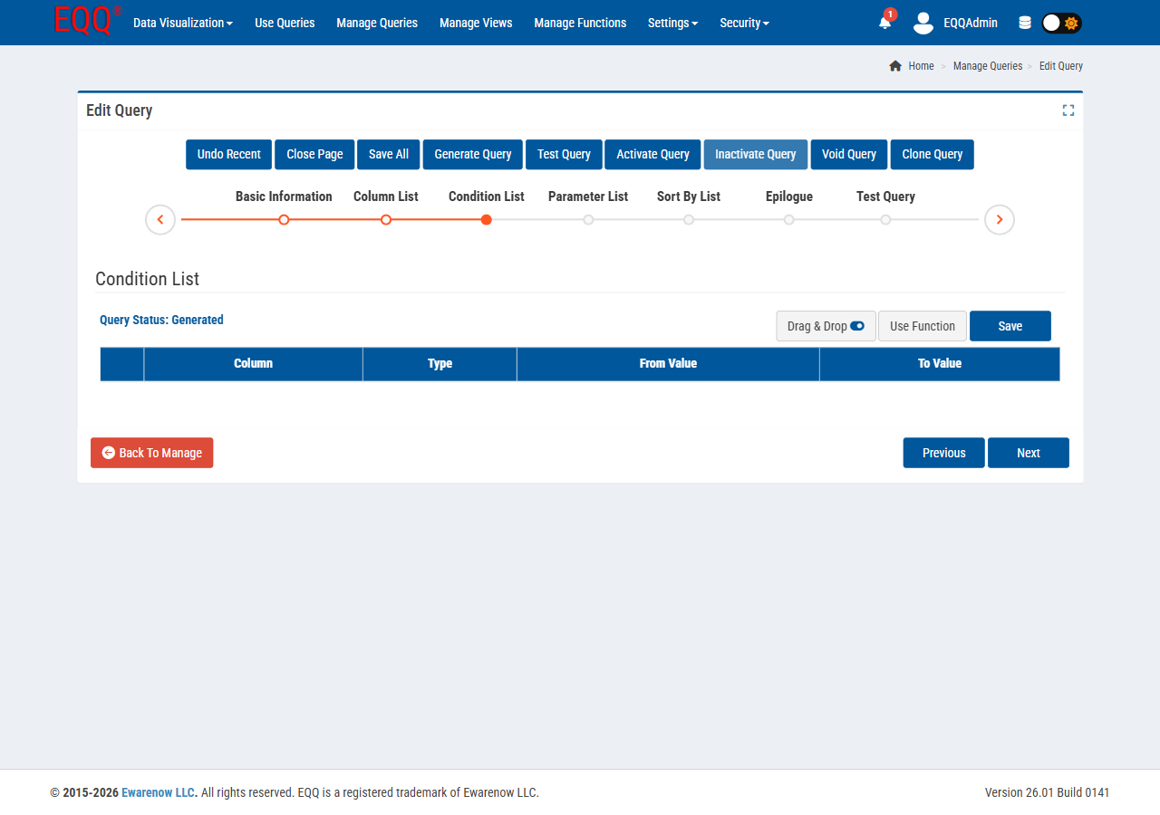 Query Editor — Step 3: Condition List
