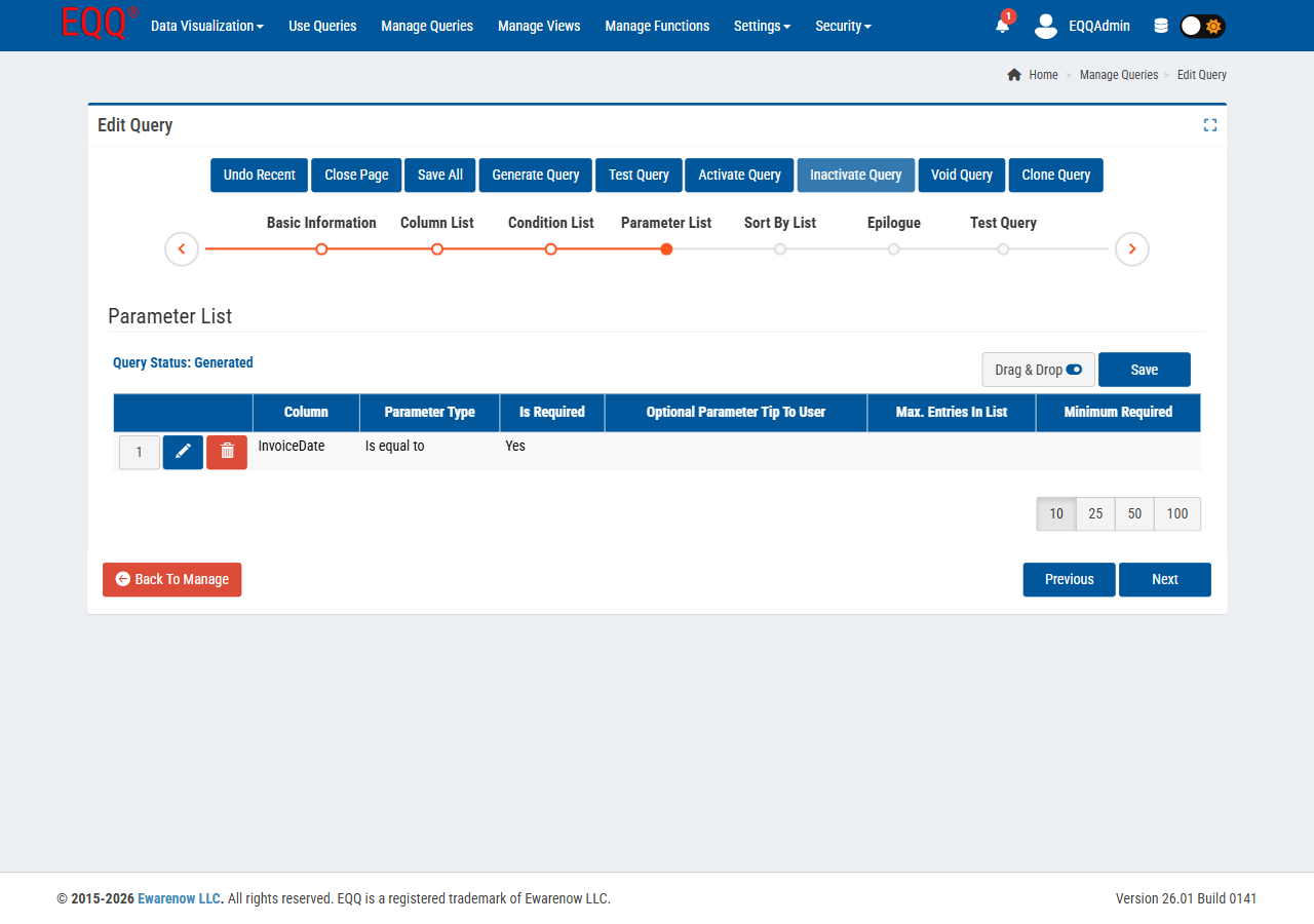 Query Editor — Step 4: Parameter List