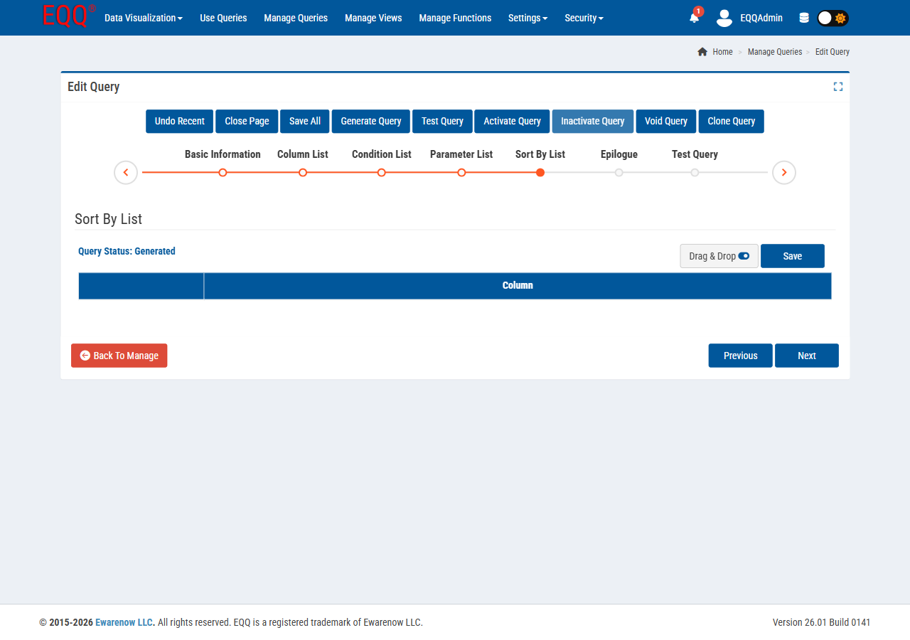 Query Editor — Step 5: Sort By List