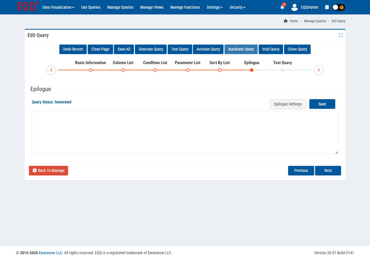 Query Editor — Step 6: Epilogue
