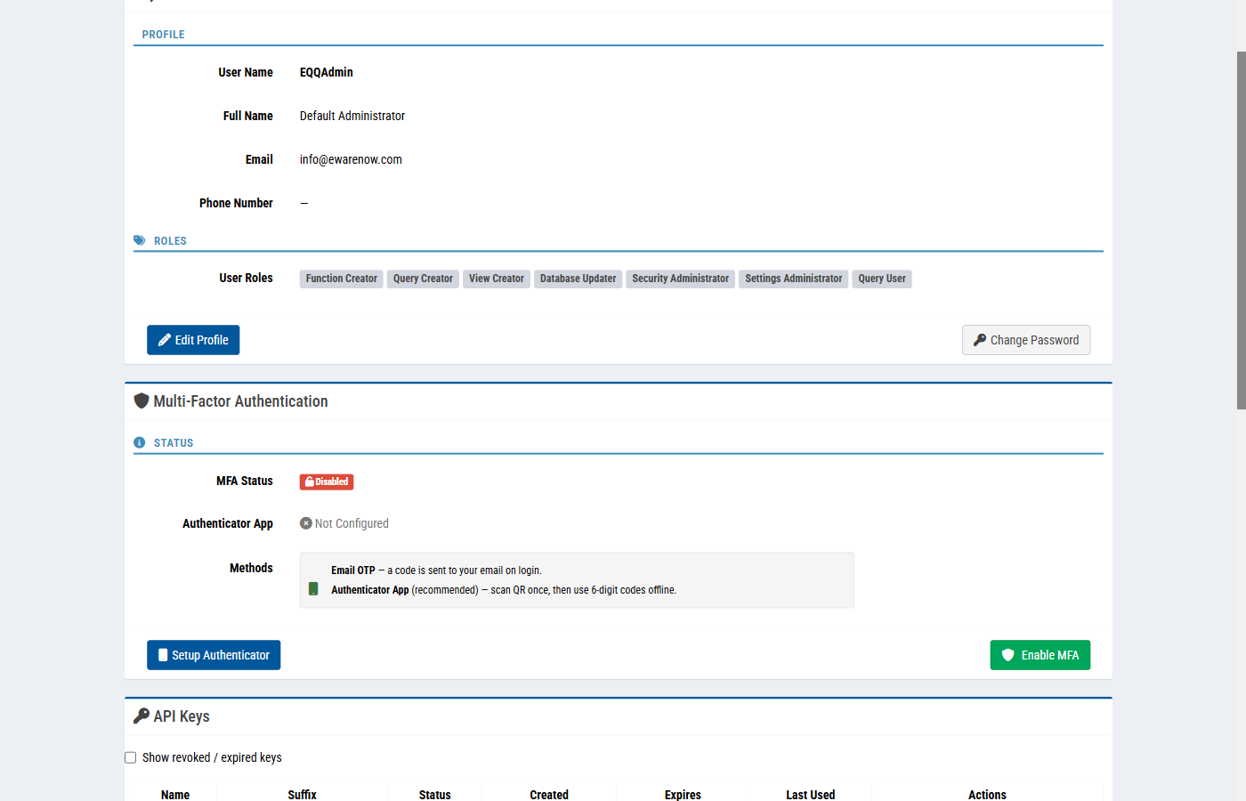 Multi-Factor Authentication panel