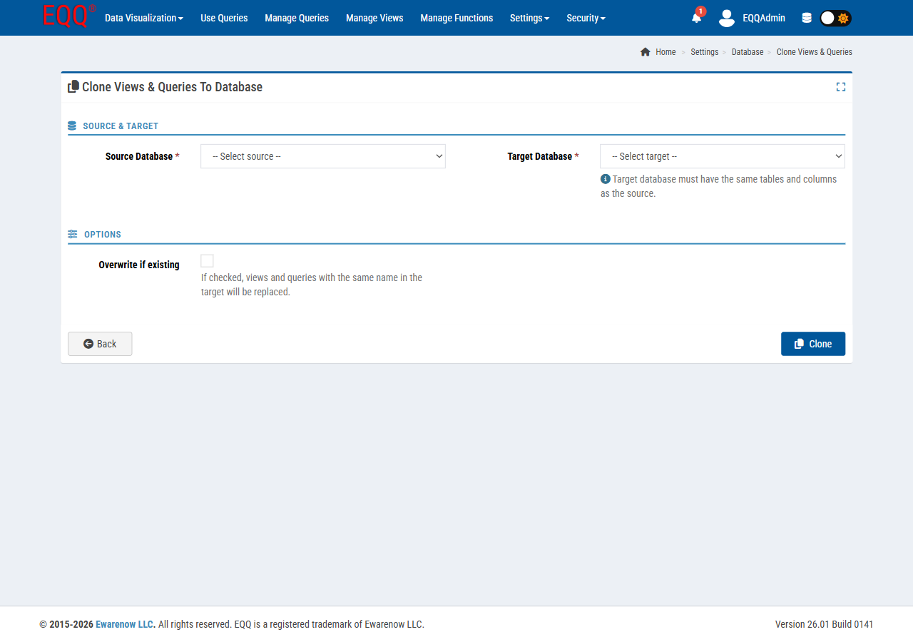 Clone Views & Queries dialog