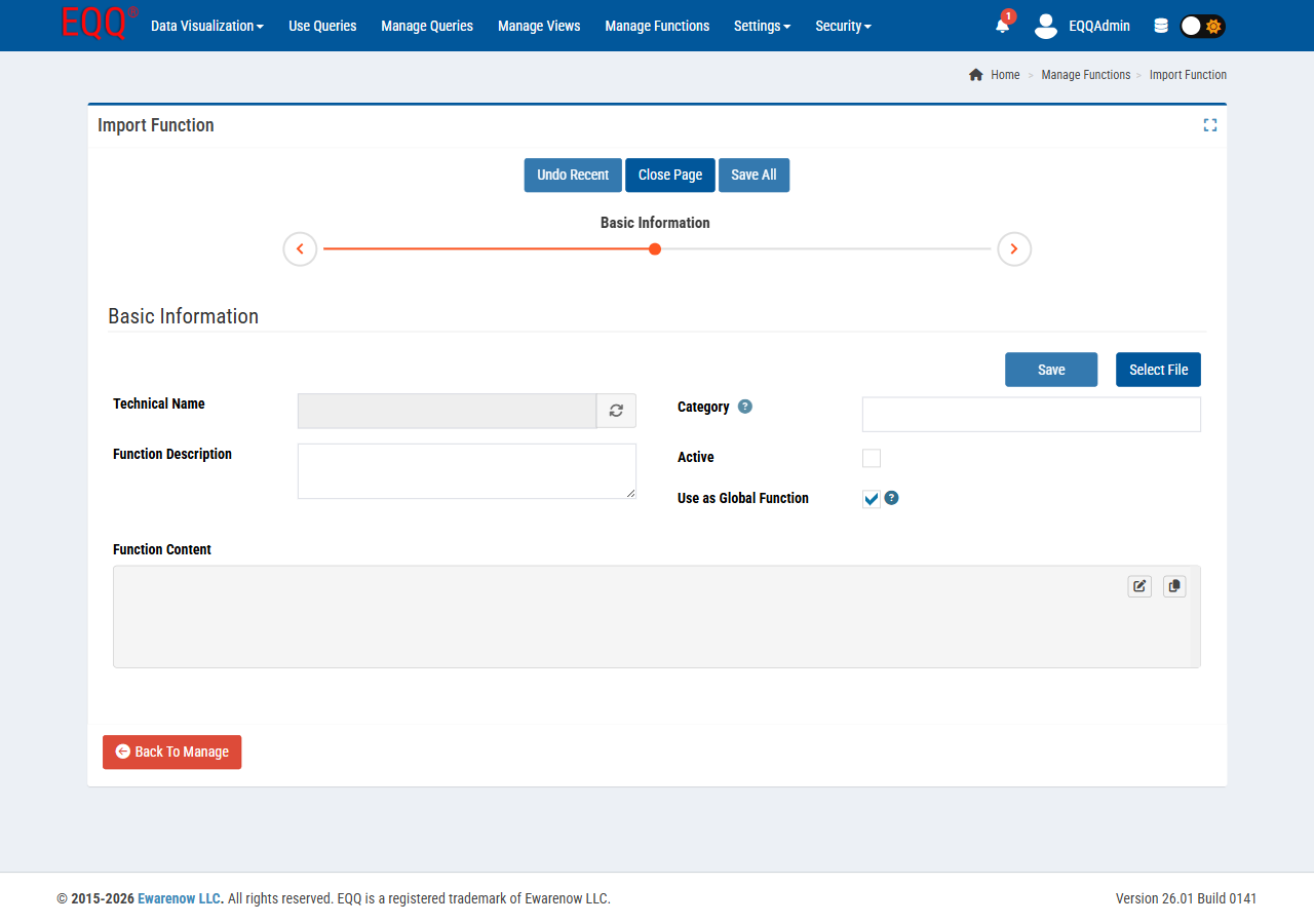 Import Functions dialog
